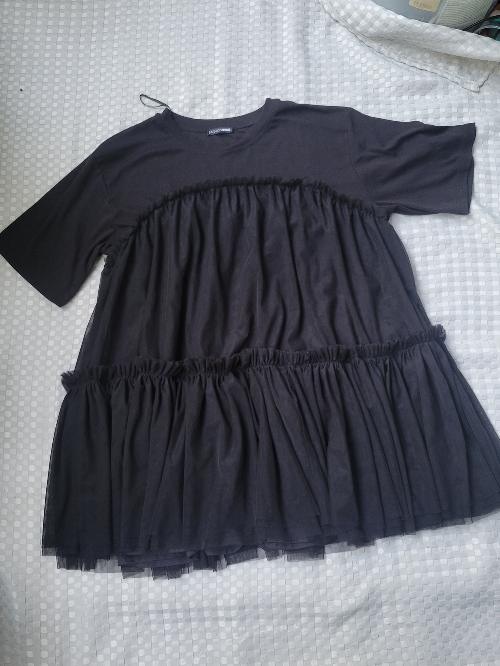 Fashion Nova Black Tiered Tulle Short Sleeve Dress Top Size XL